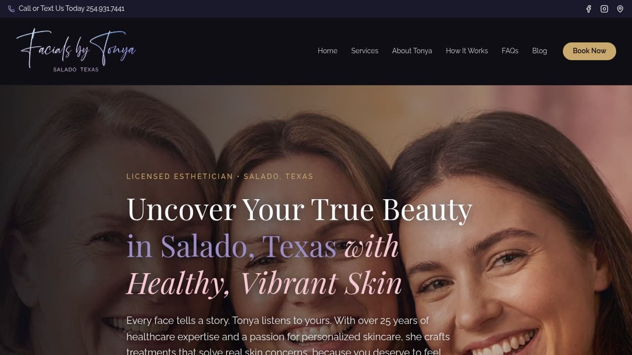 Facials By Tonya website by Revolution Web Studios